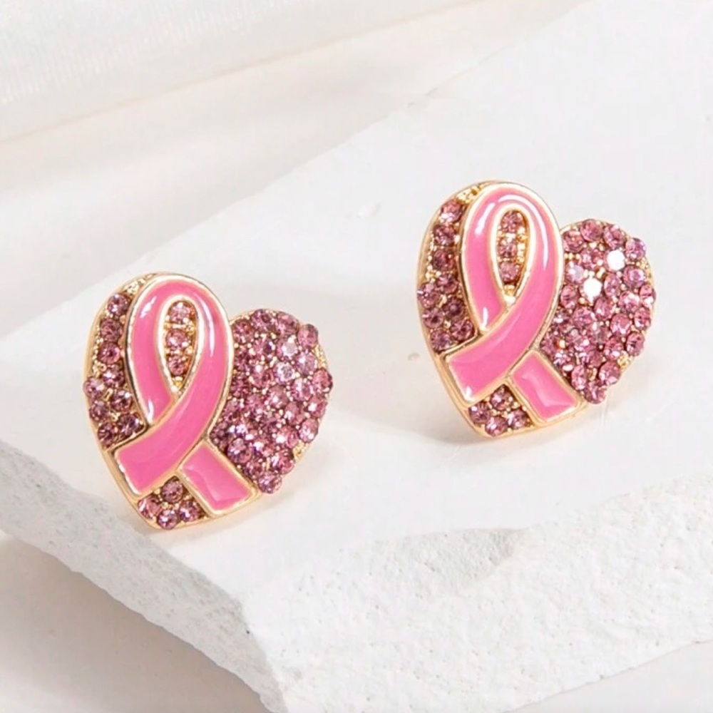 Pink Heart Ribbon Earrings